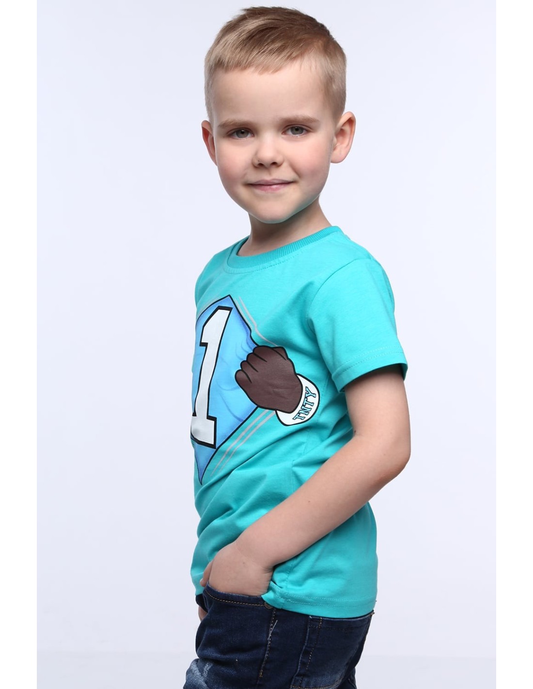 Boy\'s T-shirt with a number, mint NDZ4478 - Online store - Boutique